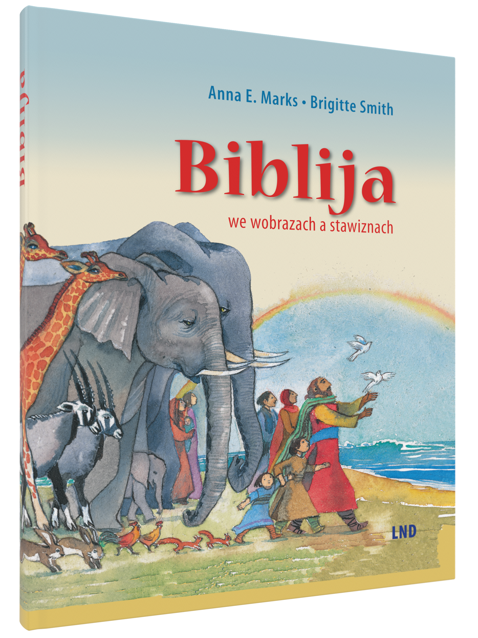 biblija cover, Noa schreitet voran Tiere , elefanten, Gazellen und seine Familie folgen im. Schön handgemalte Bibel in obersorbisch