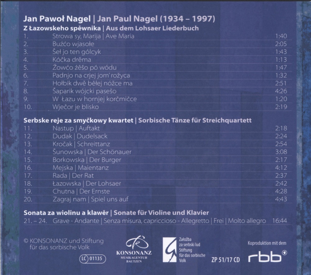 Jan Paul Nagel – Kammermusik und Lieder / Jan Pawoł Nagel – Komorna hudźba a spěwy